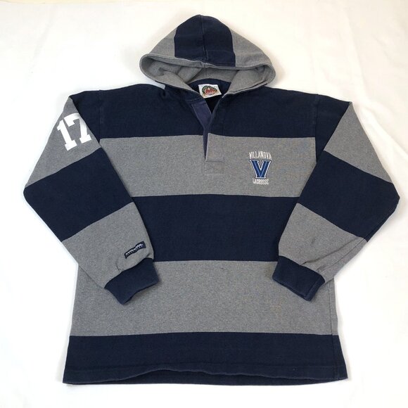 Villanova Lacrosse Barbarian Hooded Striped Rugby Long Sleeve #17 Mens Large - Picture 1 of 13